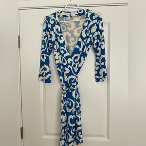 Diane Von Furstenberg Blue and White Silk Wrap Dress